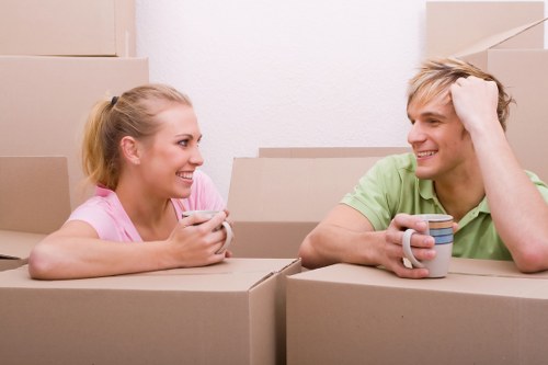Professional packers carefully organizing household items